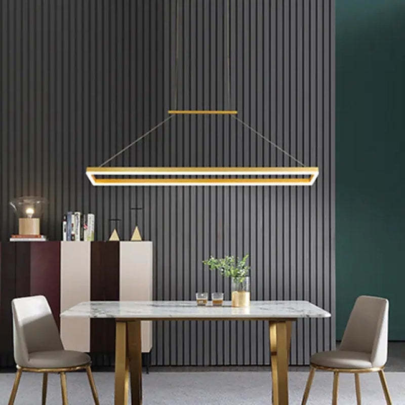 Gloen Modern Rectangular Hanging Pendant Light, Gold/Coffee