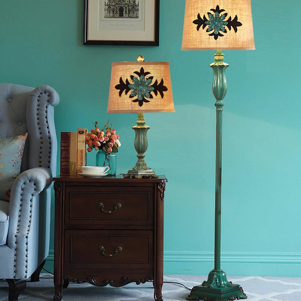 Eryn Floor Lamp Table Vintage, Metal/Resin, Green, Living Room