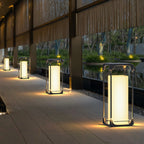 Ray Simple Cube/Cuboid Outdoor Floor Lamp, Hardwired/Solar, Black