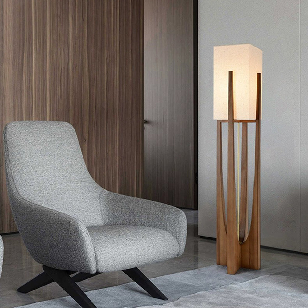 Ozawa Natural Rectangular Wood/Fabric Floor Lamp