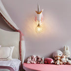 Arisha Modern Unicorn/Strawberry Art Wall Lamp, Pink/Blue