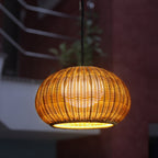 Ray Retro Lantern Gold Pendant Light, Bamboo/