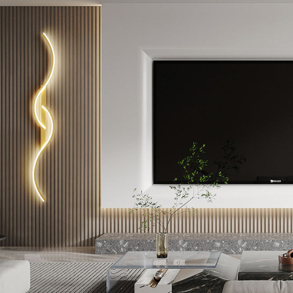 Lumor Modern Linear Wave Bedroom Wall Lamp, Black/Gold