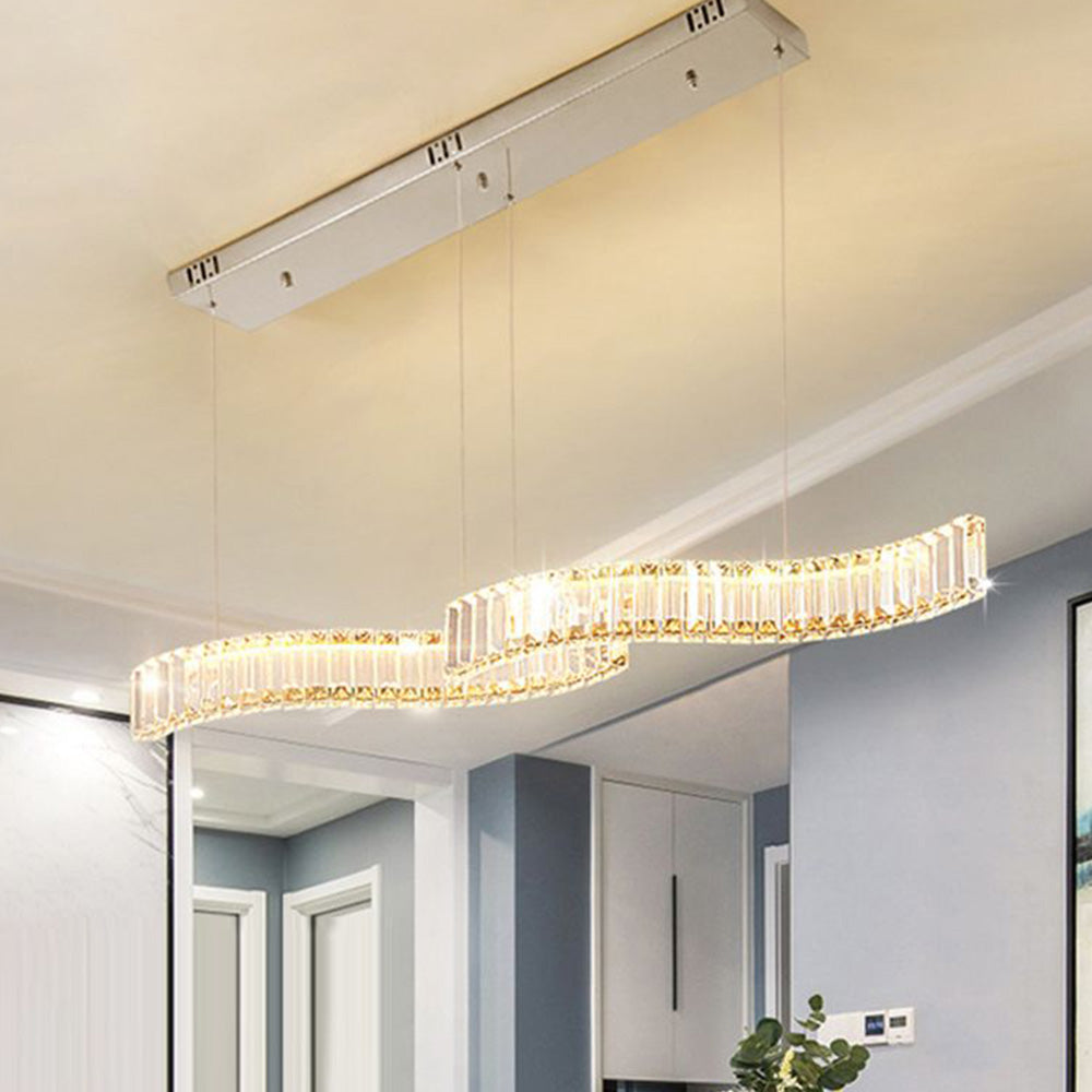 Kristy Luxury Wave Crystal/Metal Pendant Light, Silver/Gold