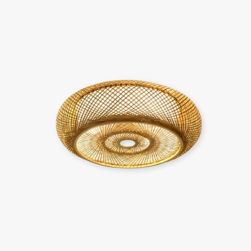 Muto Rattan Woven Rustic LED Flush Mount Ceiling Light