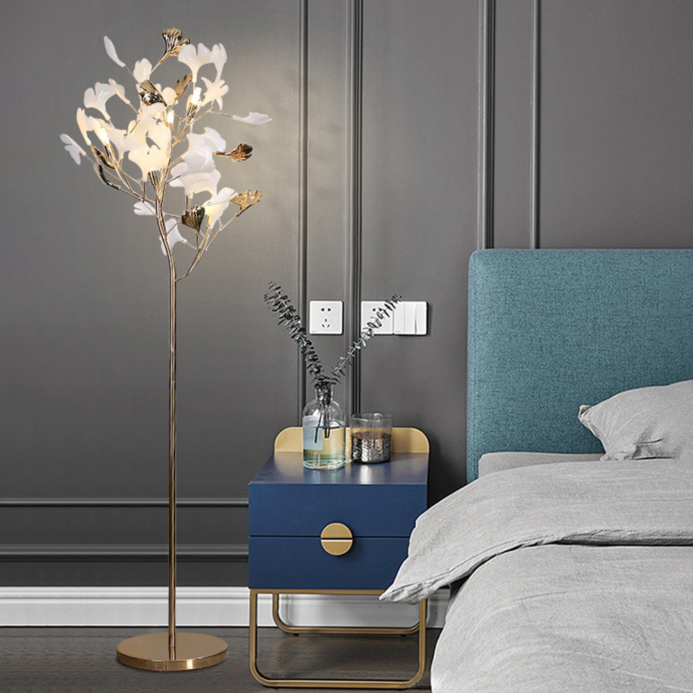 Olivia Floor Lamp Leaf Artistic, Ceramic/Metal, White/Gold, Study