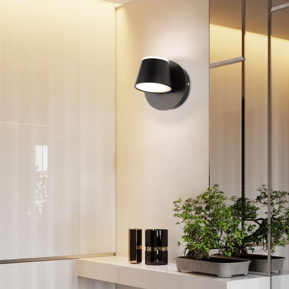Arisha Modern Cylindrical Metal Mirror Front Wall Lamp, Black