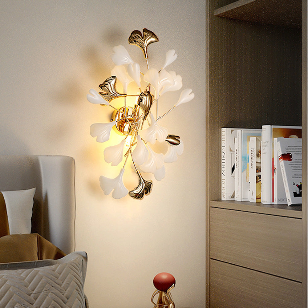 Olivia Decorative Flower in Golden White Ceramic Wall Lamp
