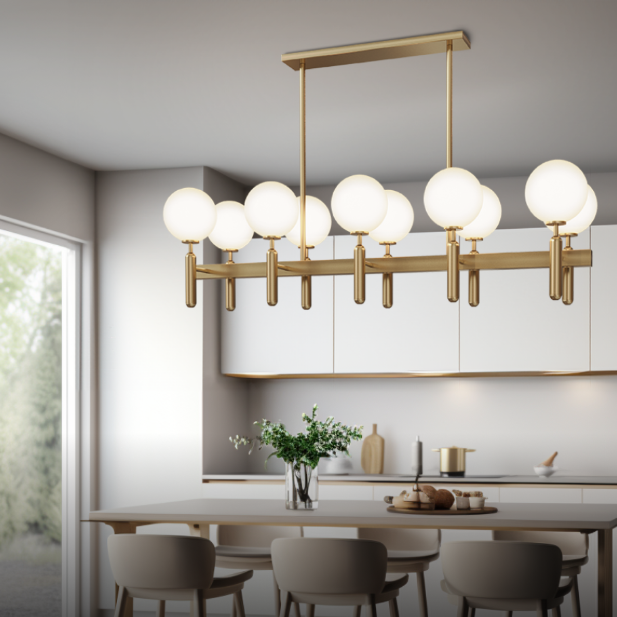 Kristy Design Ball Glass/Metal Pendant Light Gold White