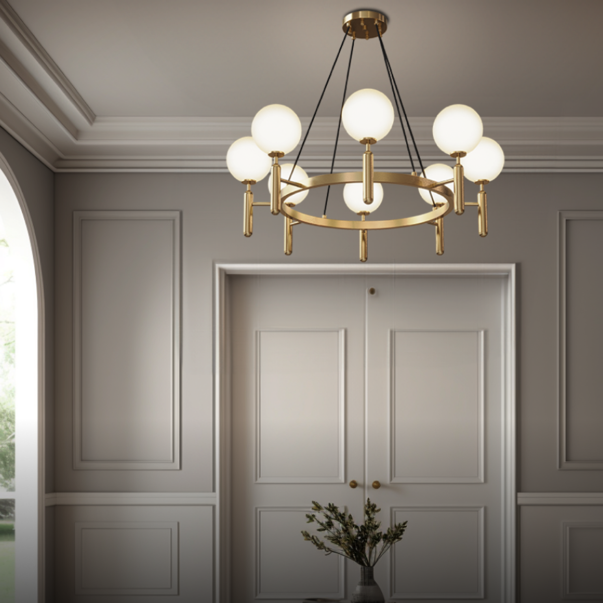 Kristy Design Ball Glass/Metal Pendant Light Gold White