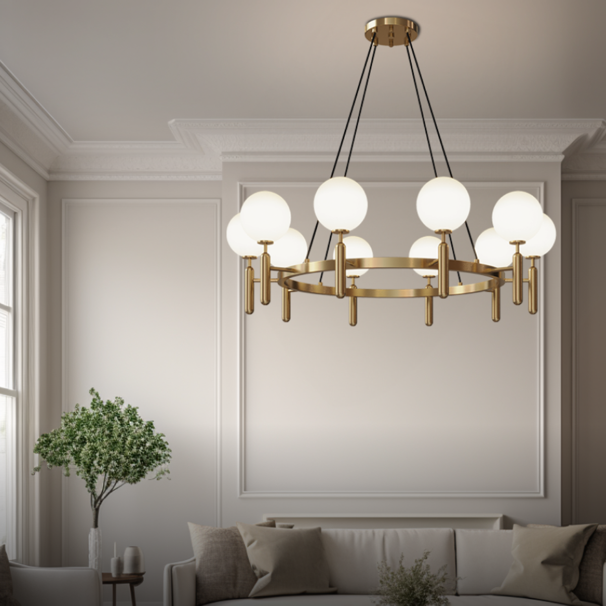 Kristy Design Ball Glass/Metal Pendant Light Gold White