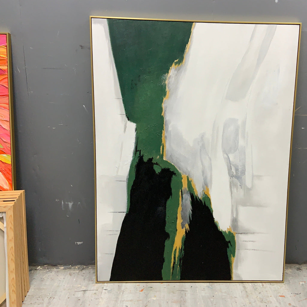 Emerald & Gold Abstract Painting Vertical Luxury