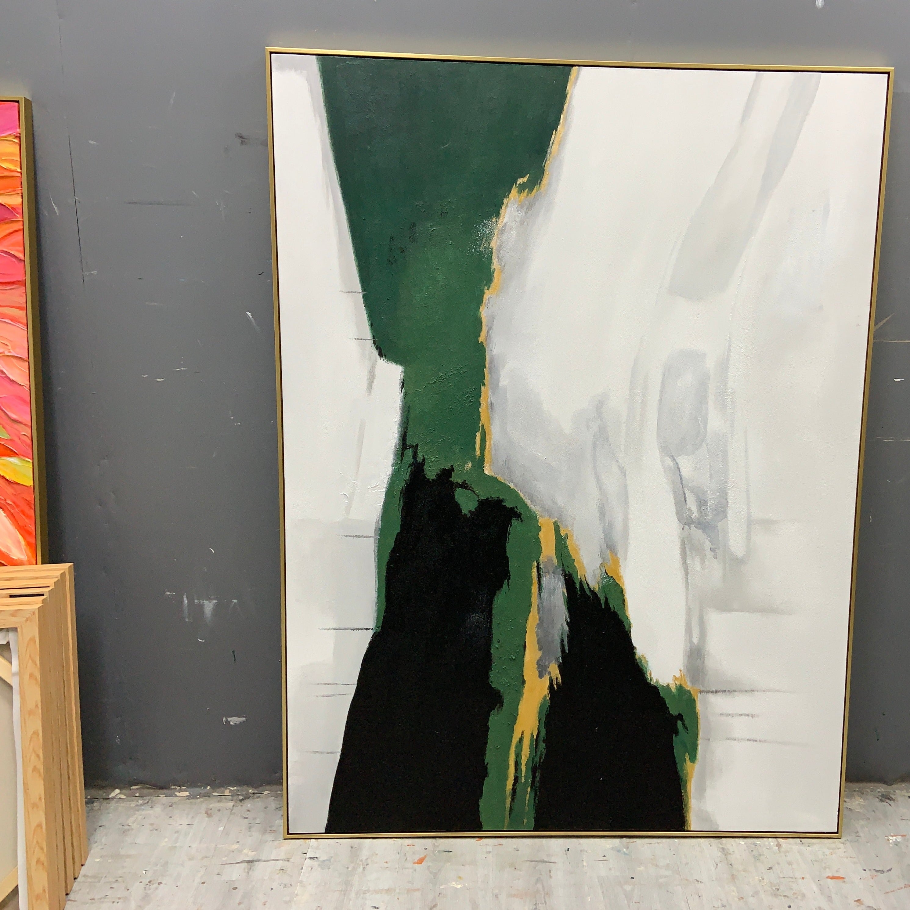 Emerald & Gold Abstract Painting Vertical Luxury