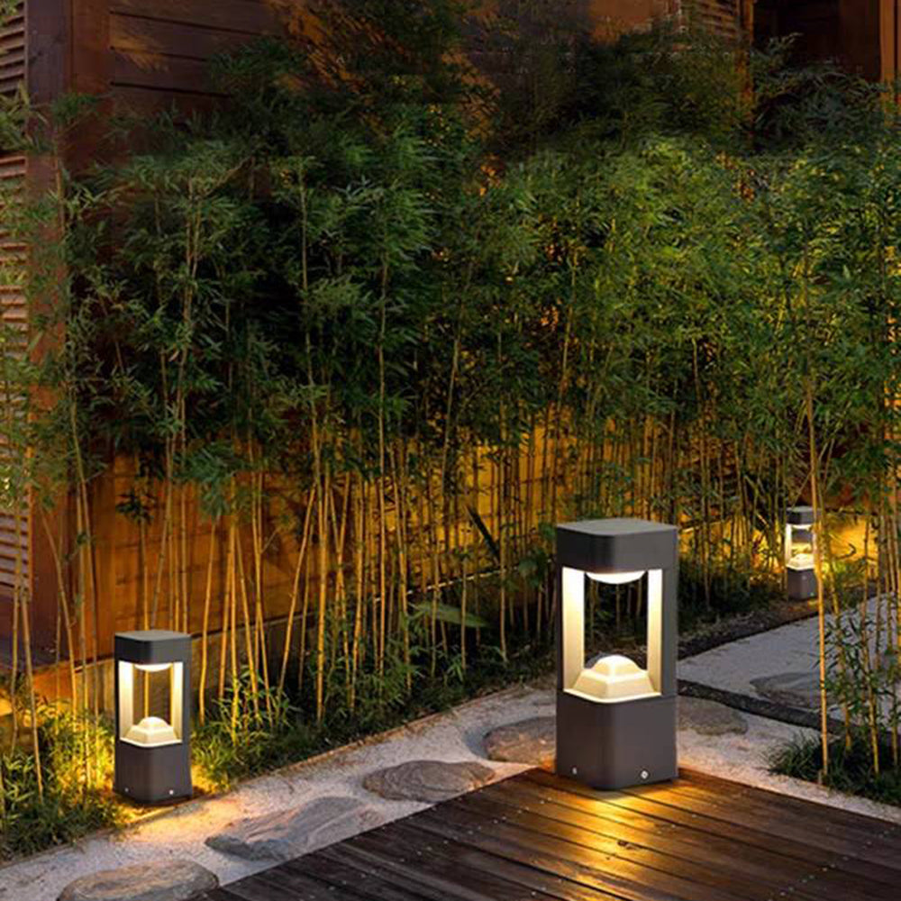 Ray Contemporary Metal Triangular Hollow Outdoor Path Light, Black