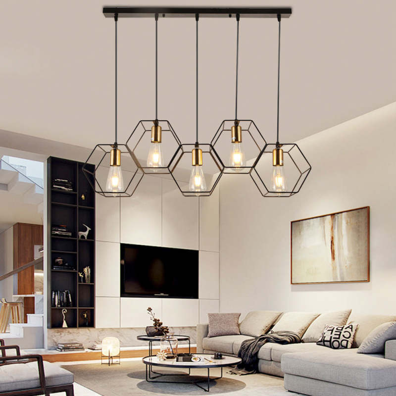 Arisha Rustic Farmhouse Geometry  3/5 Light Pendant Light, Black