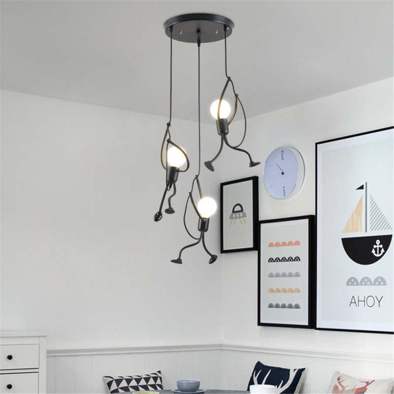 Miro Retro Modern Iron Man Pendant Light, Black