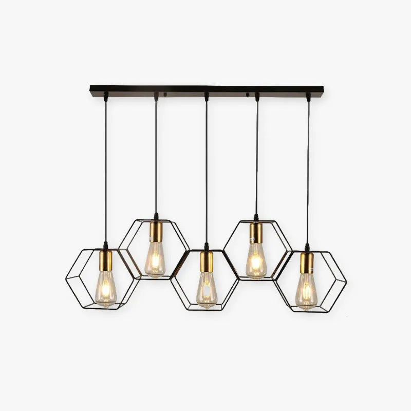 Arisha Rustic Farmhouse Geometry  3/5 Light Pendant Light, Black