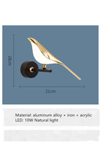 Arisha Minimalist Magpie Bird Metal Wall Lamp, Bedroom