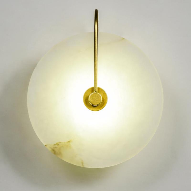 Arisha Round Bedside Wall Light, Artificial Marble, Gold & Black