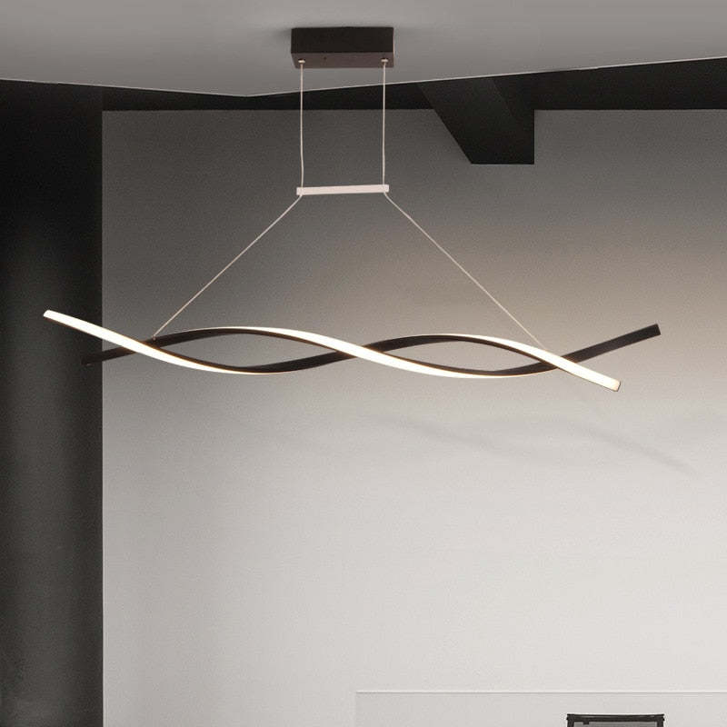 Arisha Pendant Light Linear Double Wave Modern, Metal, Black/Grey, Bedroom