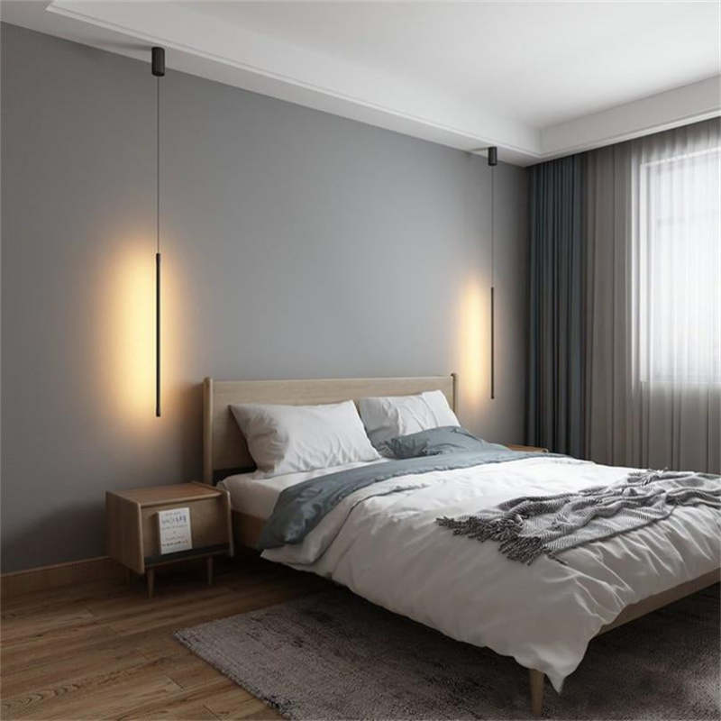 Erix Minimalist Linear Pendant Light Bedside, Black