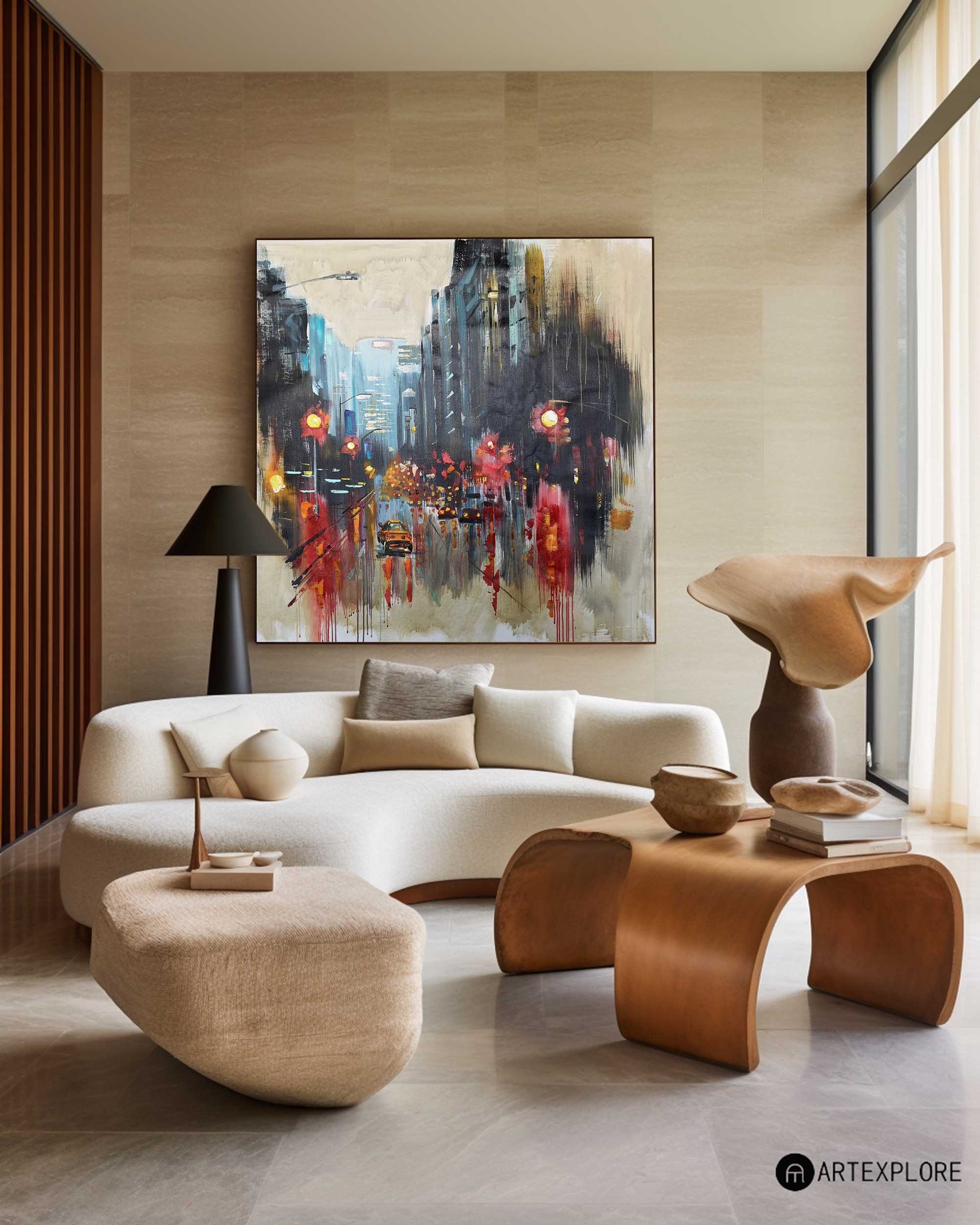 Rainy Cityscape Abstract Painting Square