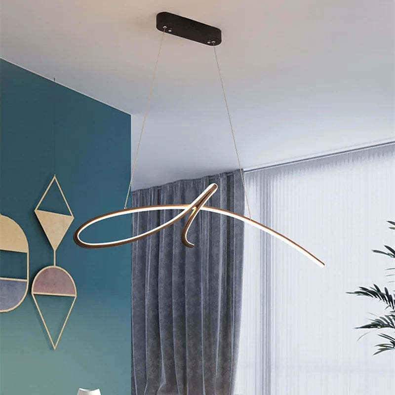 Arisha Pendant Light Irregular-curved Modern, Metal, Black/Gold, Restaurant