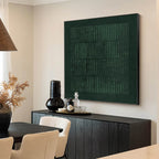 Deep Emerald Textured Vertical Strip Abstract Oil Painting