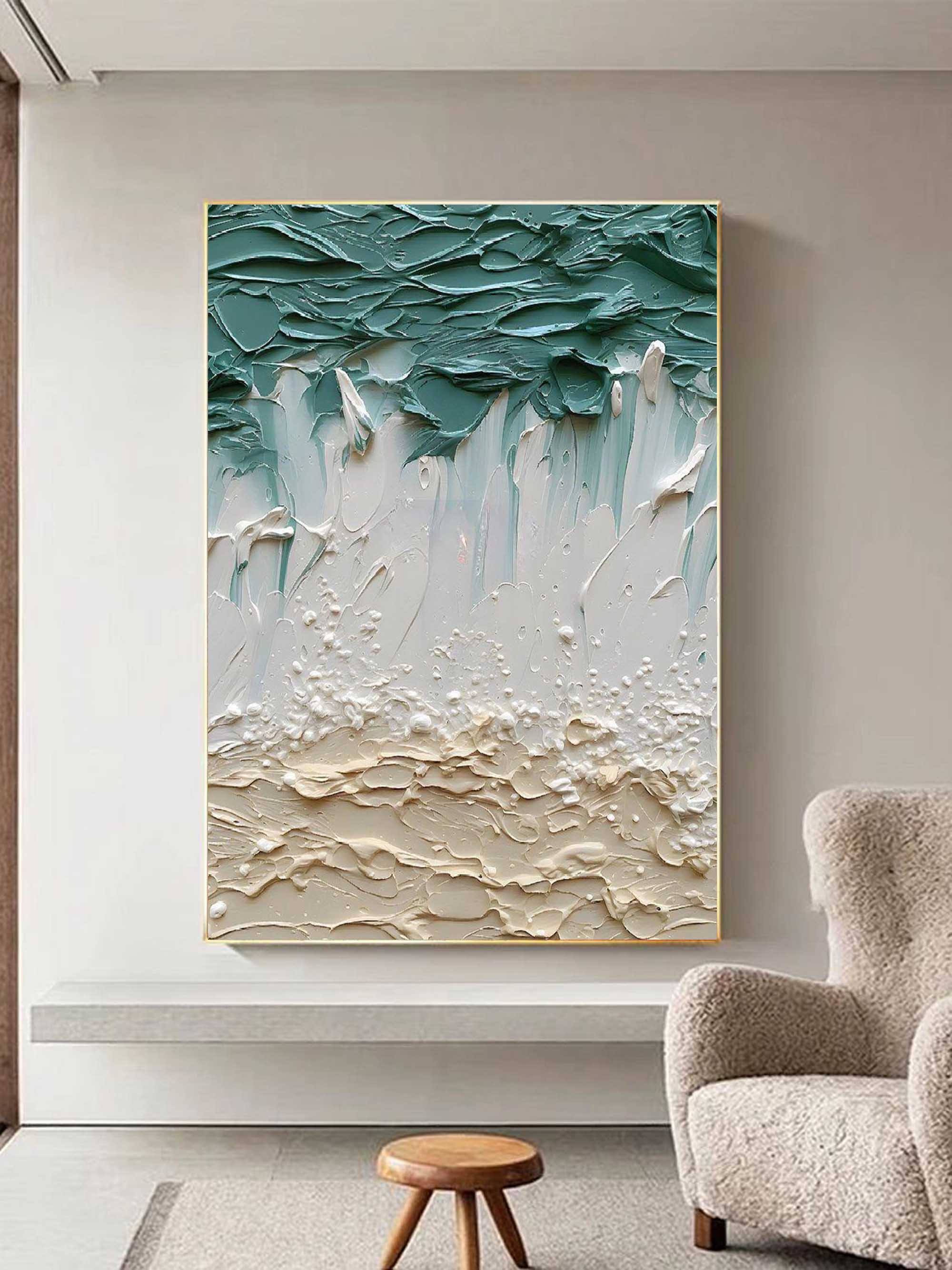 Textured Coastal Wave Impasto Painting