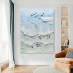 3D Textured Aerial Beach Painting Impasto Coastal