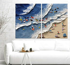 Colorful Beach Scene Impasto Diptych Oil Painting Set