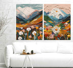 Mountain Floral Diptych 3D Impasto Painting