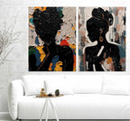 Black Silhouette Portrait Diptych Oil Painting