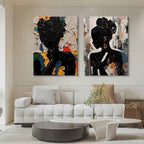 Black Silhouette Portrait Diptych Oil Painting