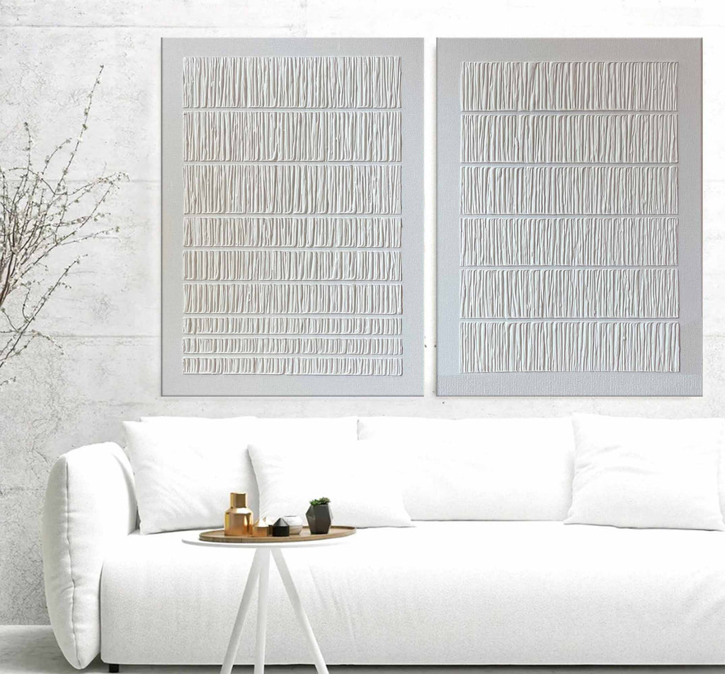 Set Of 2 Minimalist Textured Diptych Bas-Relief Painting