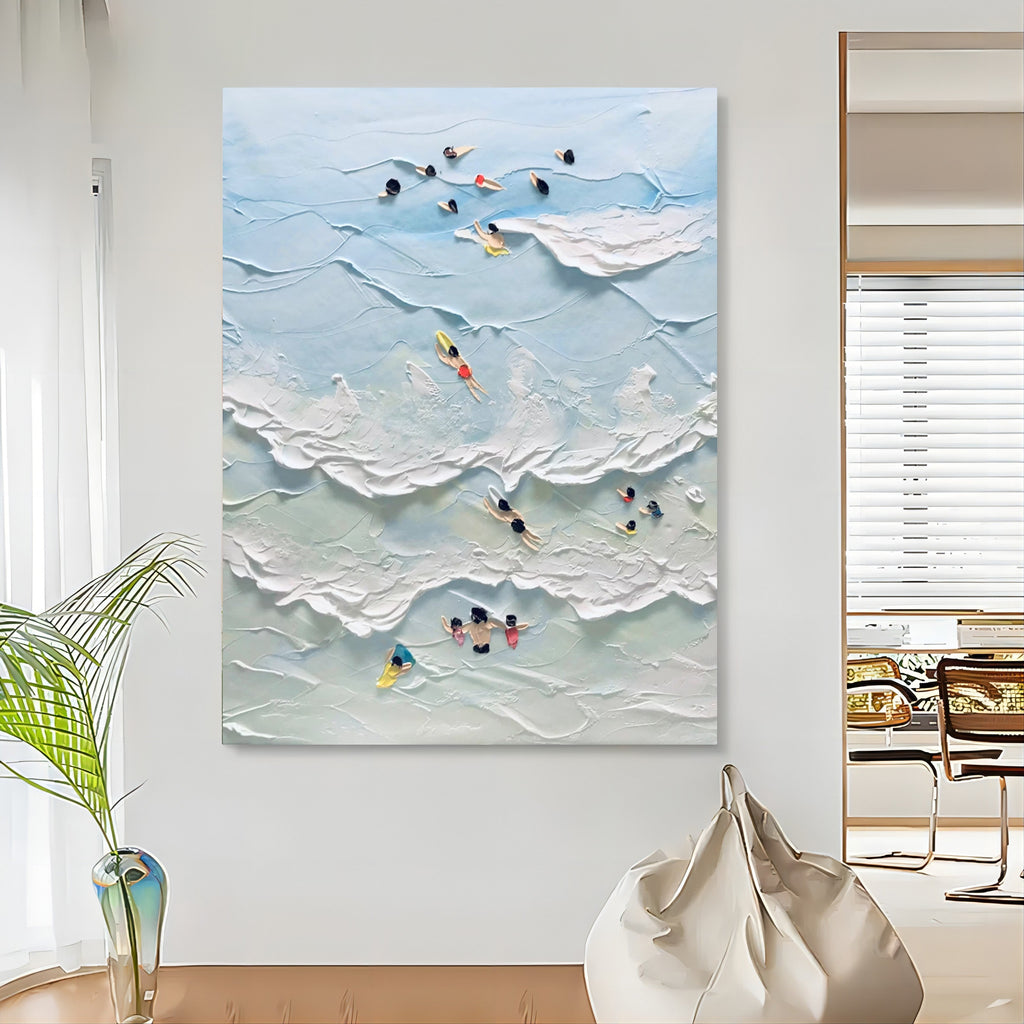 3D Textured Aerial Beach Painting Impasto Coastal