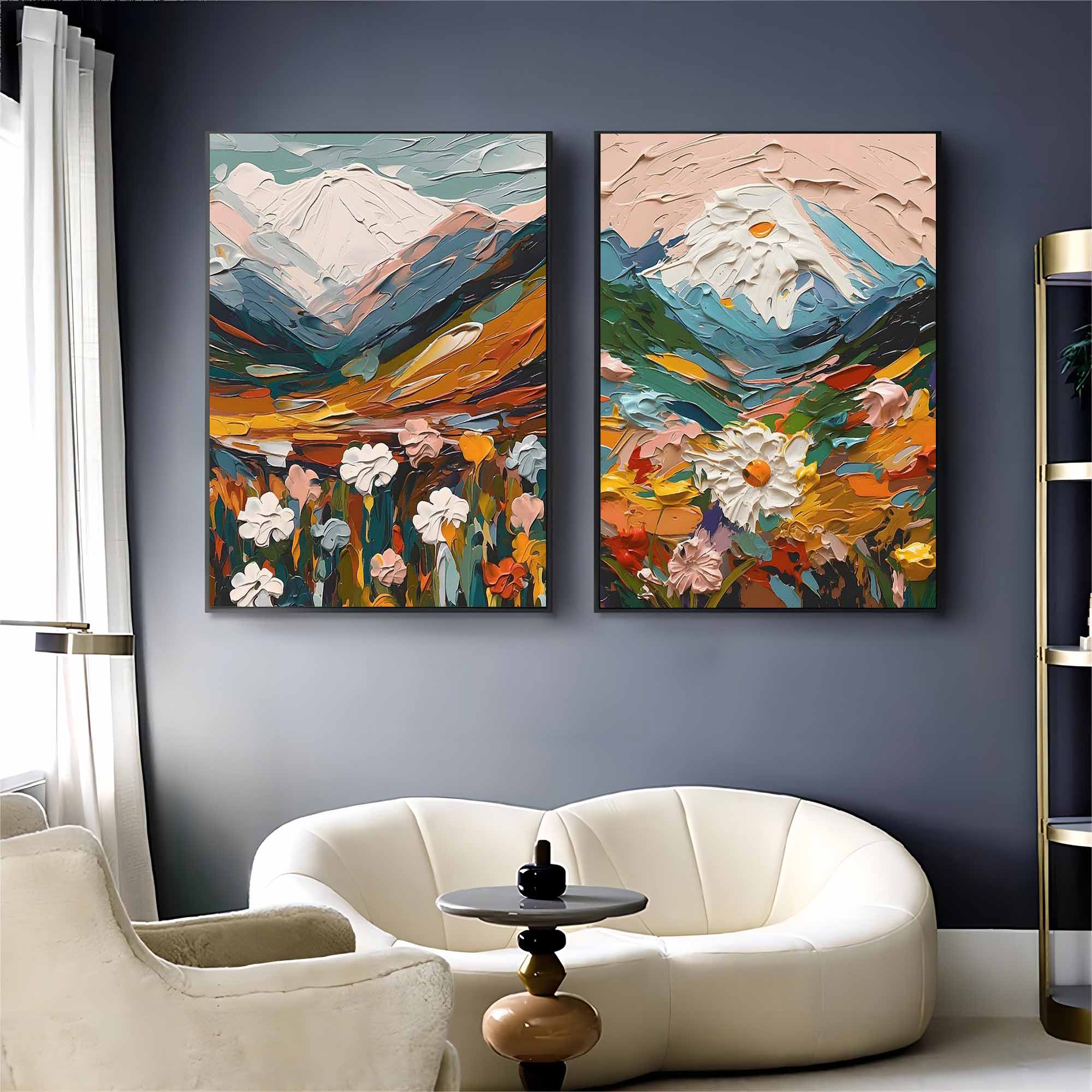 Mountain Floral Diptych 3D Impasto Painting