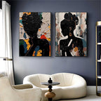 Black Silhouette Portrait Diptych Oil Painting