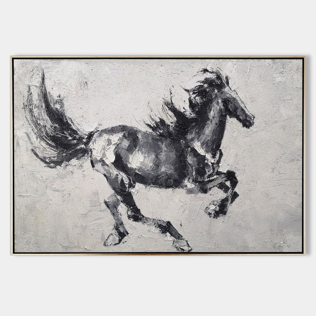 Monochrome Running Horse Oil Painting