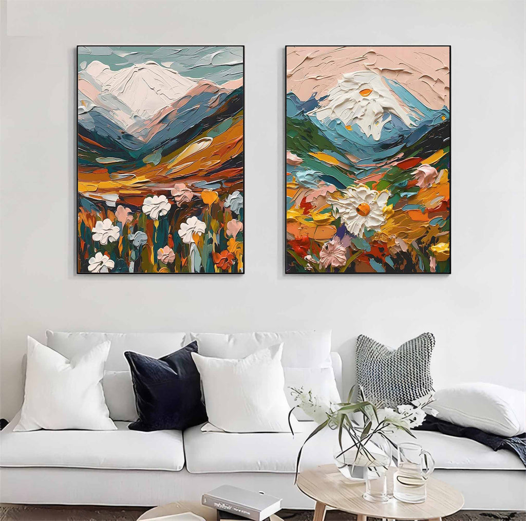 Mountain Floral Diptych 3D Impasto Painting