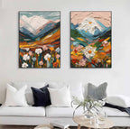 Mountain Floral Diptych 3D Impasto Painting