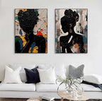 Black Silhouette Portrait Diptych Oil Painting