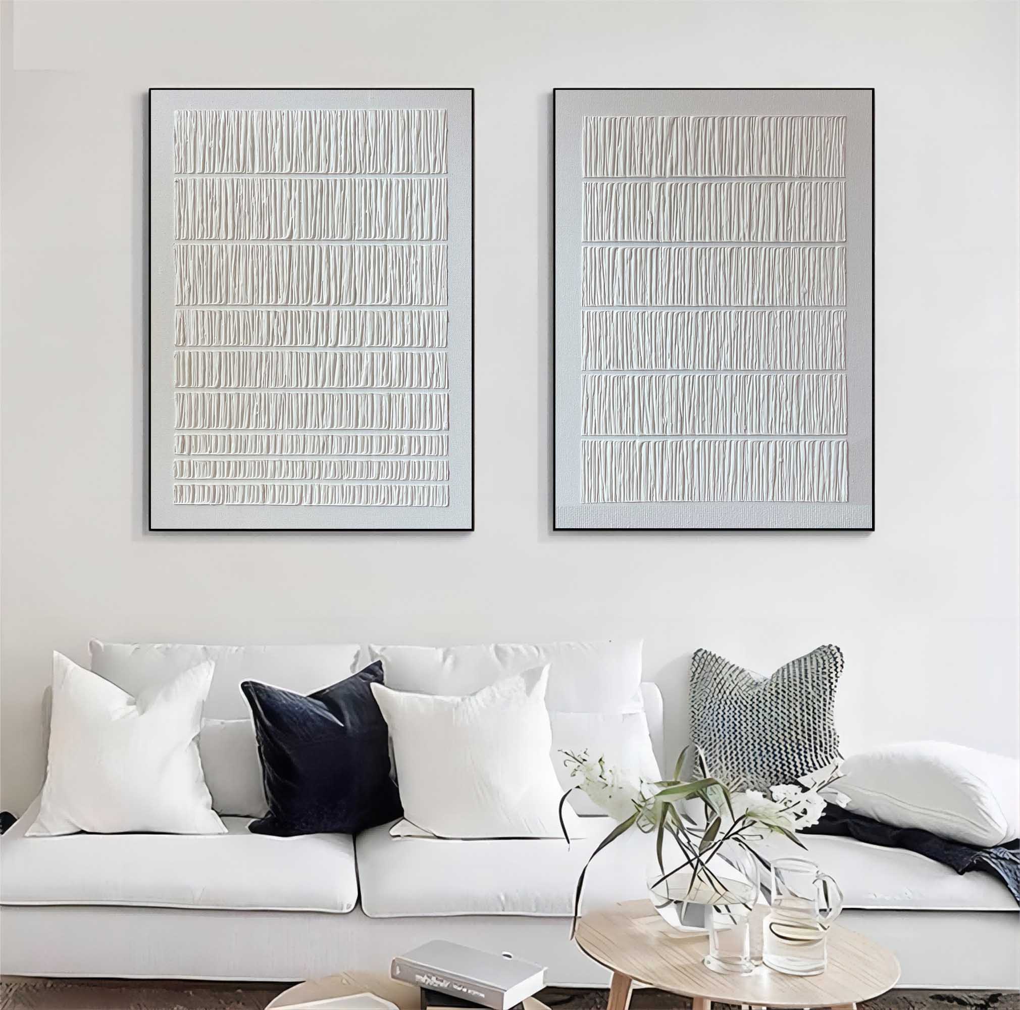 Set Of 2 Minimalist Textured Diptych Bas-Relief Painting