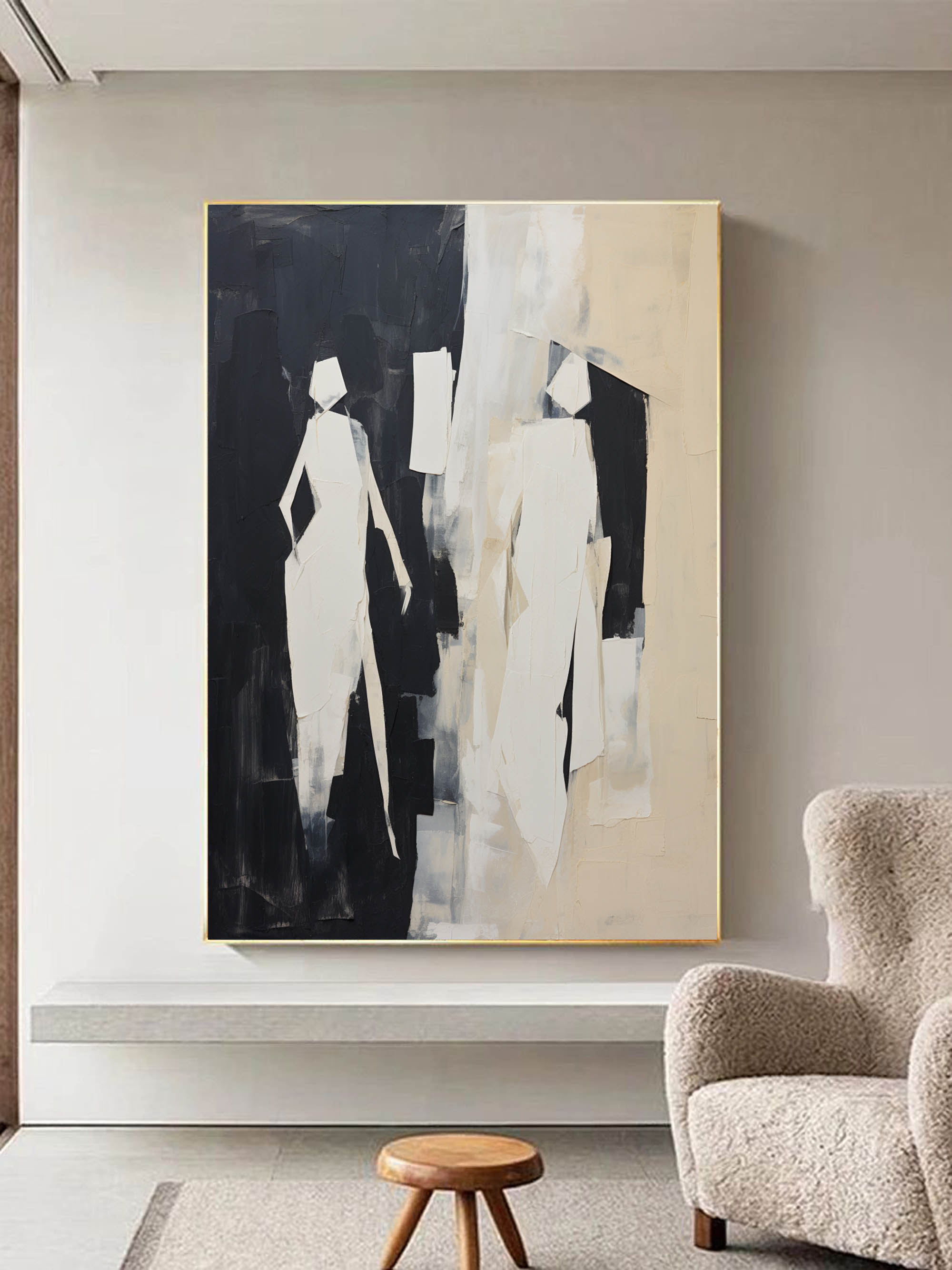 Walking Figures Oil Painting Black Wall Art