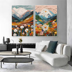 Mountain Floral Diptych 3D Impasto Painting