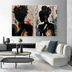 Black Silhouette Portrait Diptych Oil Painting