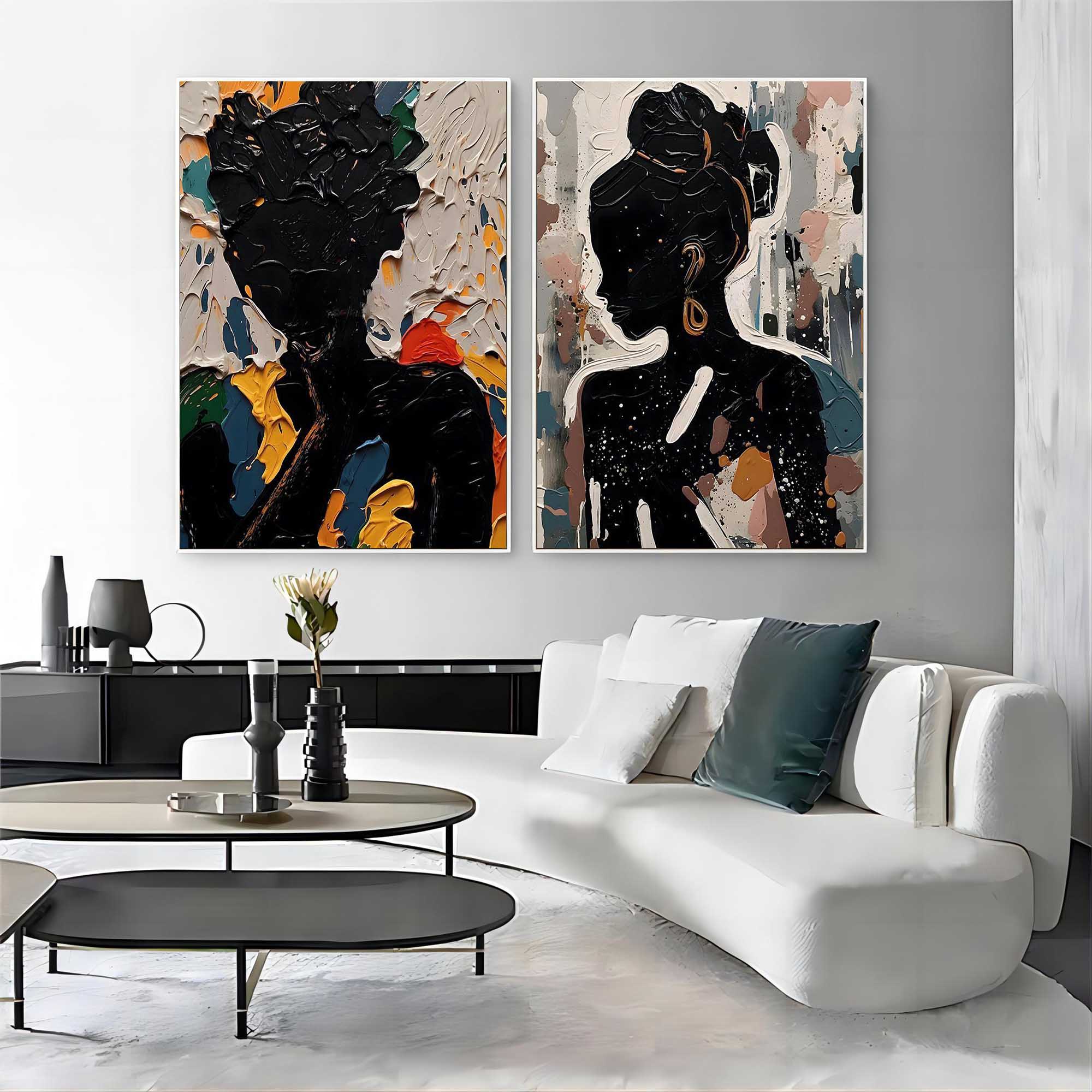 Black Silhouette Portrait Diptych Oil Painting