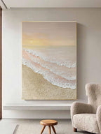 3D Textured Coastal Sunset Painting Minimalist Neutral Tone