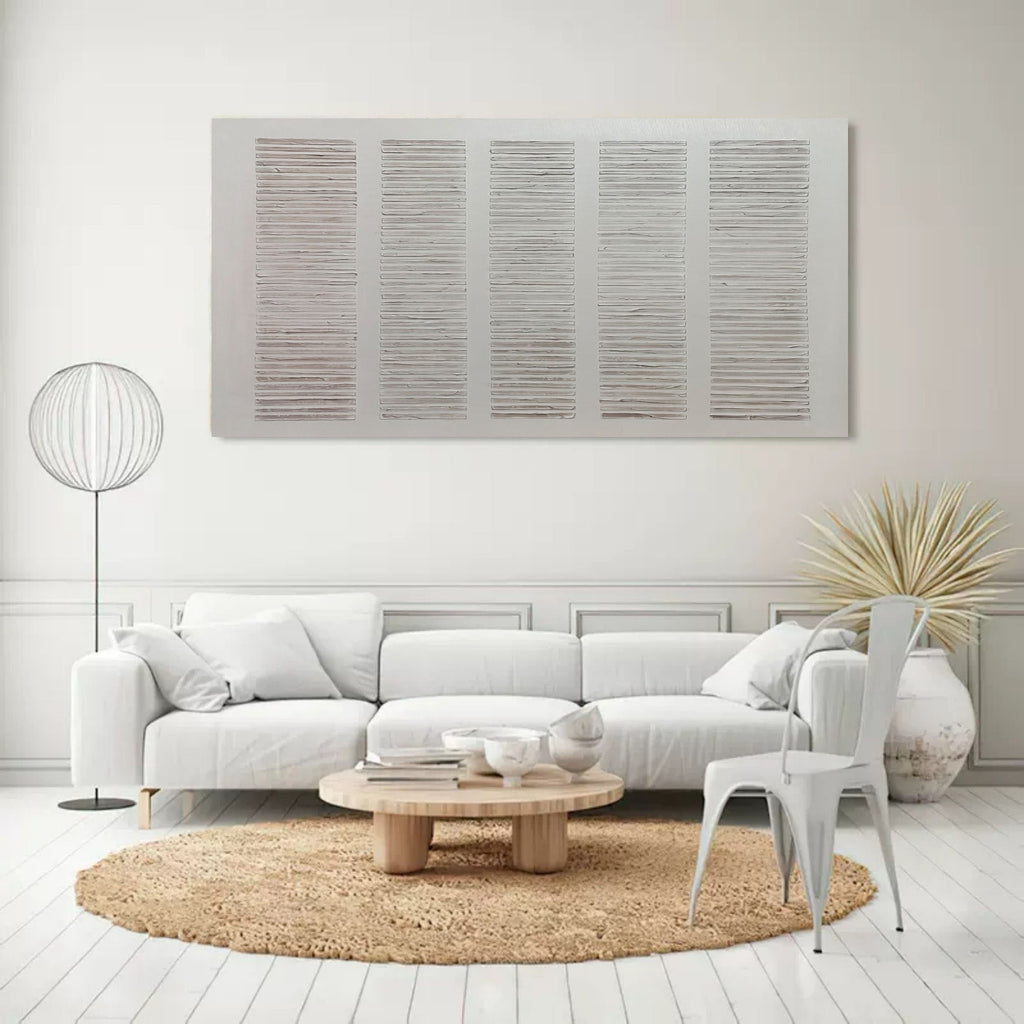 Textured Neutral Grid Relief Painting