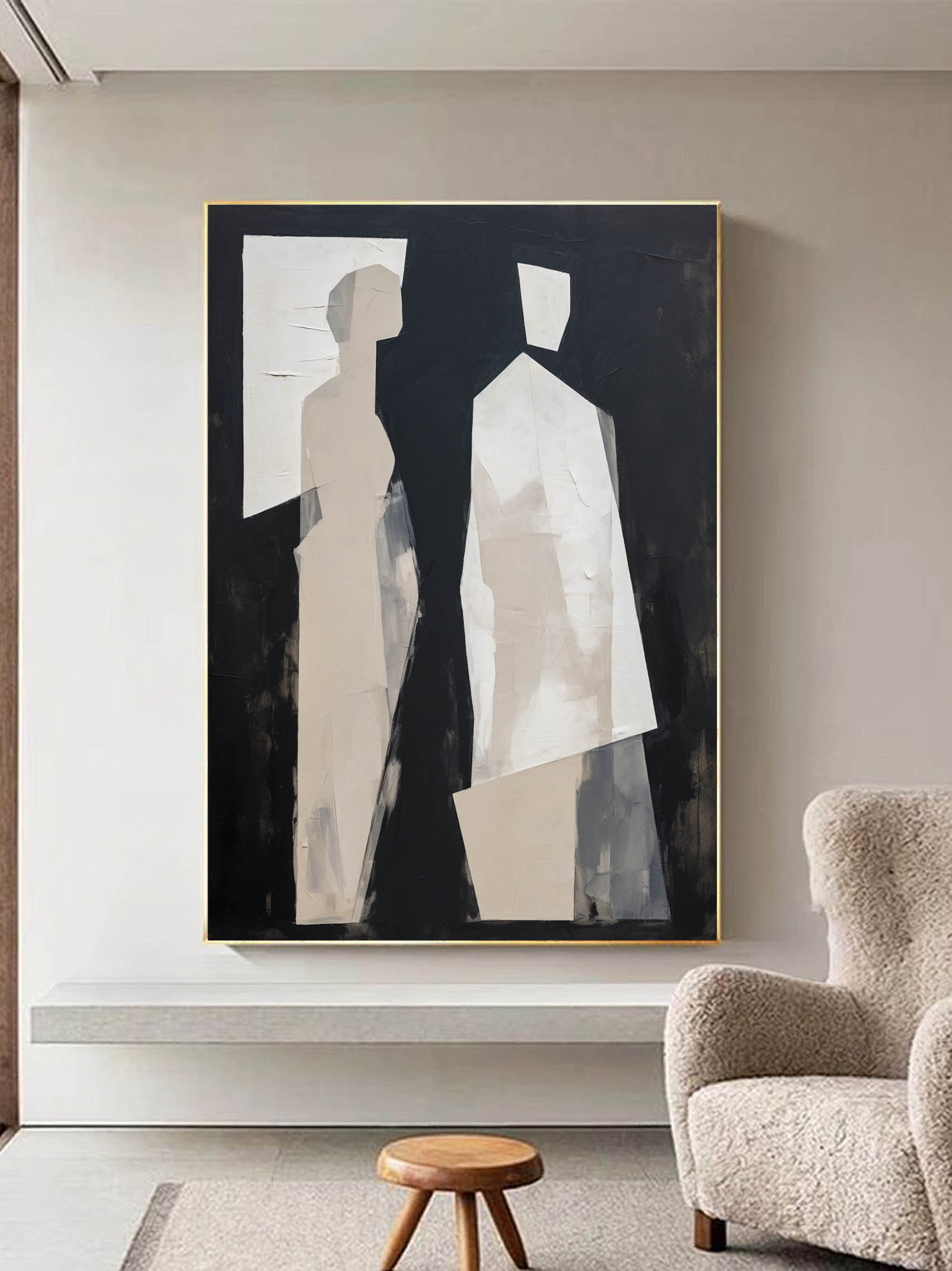 Black And White Minimalist Abstract Figure Wall Art
